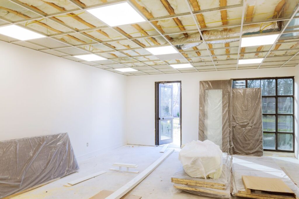 progress photo of suspended ceiling installation